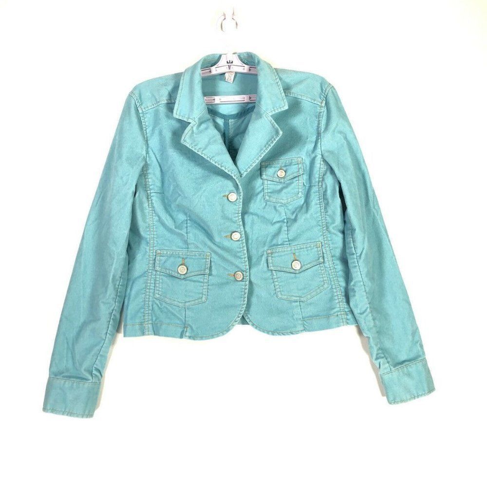 Aeropostale Corduroy Jacket Ladies Large Blue Boho Moto Trucker Style Pockets